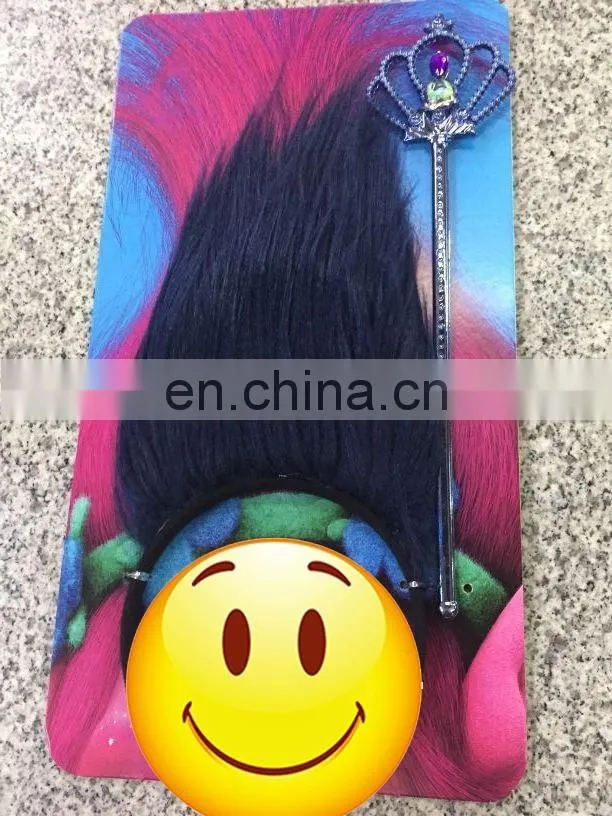 MCH-2372 wholesale 2017 new product Halloween the good luck trolls magic fairy wand black wigs headband for kids