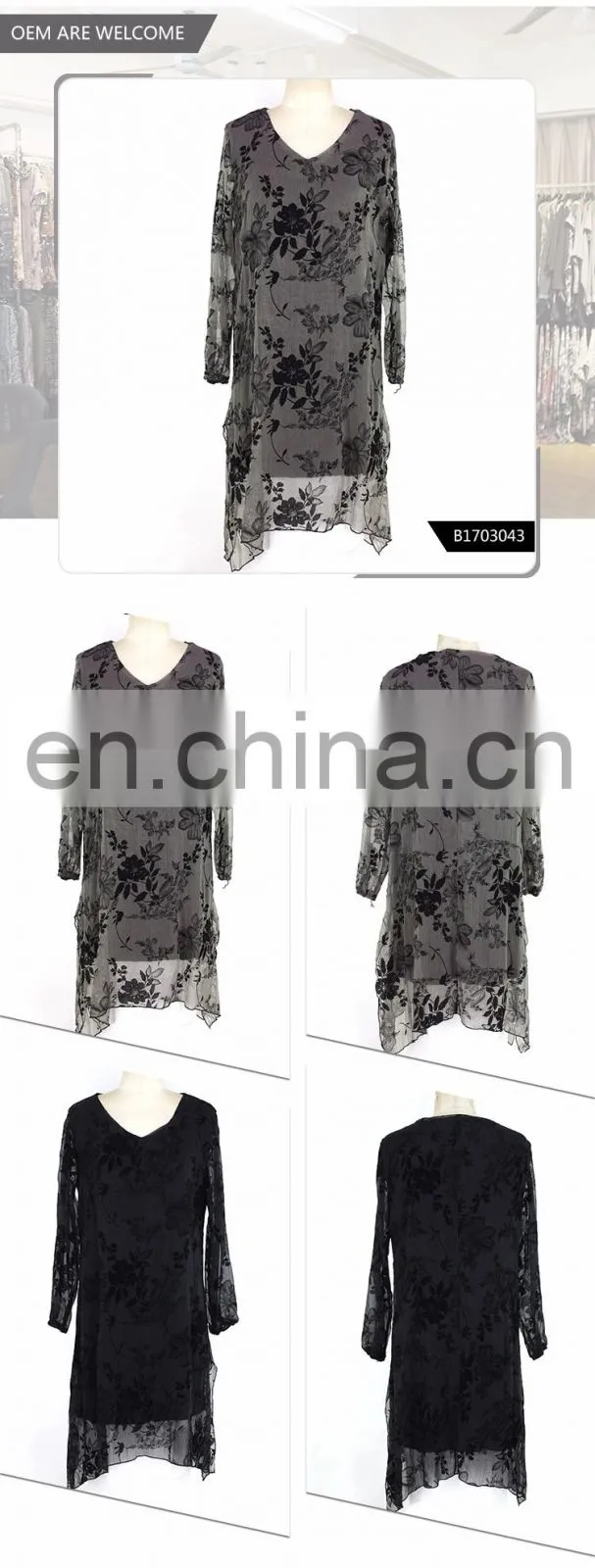 Latest Design Asymmetric Hem Long Sleeve Floral Maxi Dress
