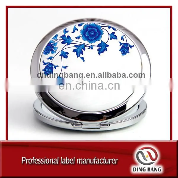 Promotion Cheap China Blue And White Porcelain Style Custom Made Metal Promotion Gift 70mm Epoxy Pocket Mirror