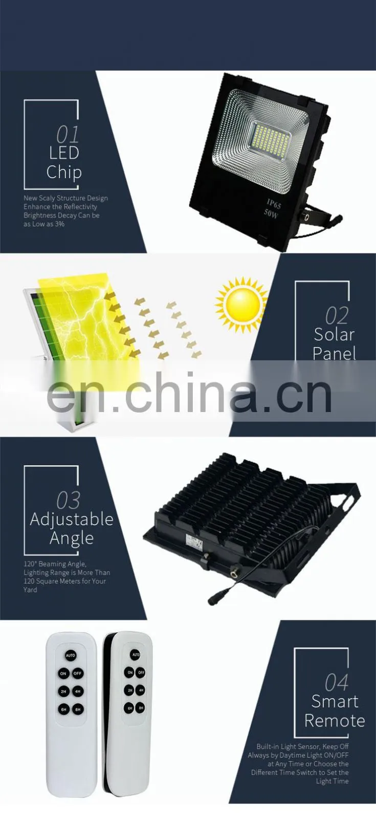 Anern Good price led solar motion wall light 100 watt IP67