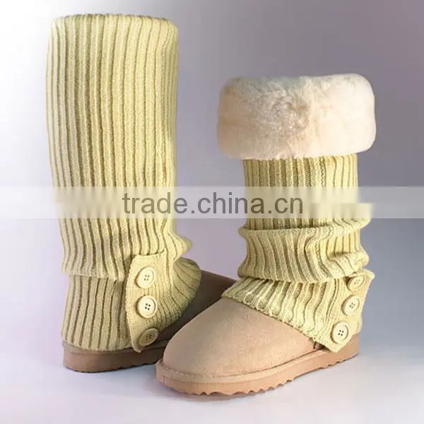 Fashion knit snow boots knee high fur boots for women