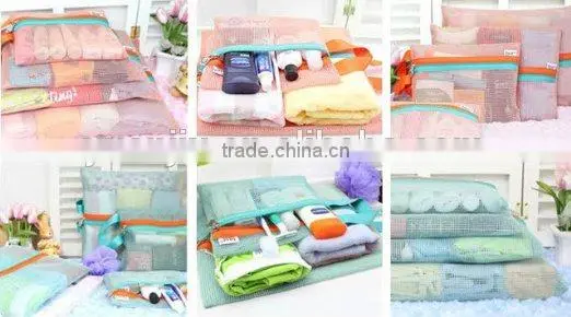 Good Bag 4 Pcs/set Portable Handle Mesh Travel Pouch Tote Bag Packable Zipper Toiletry Tote Underwear Organizer Storage Bag