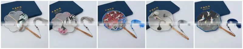 Chinese style multi-pattern silk embroidery handmade fan with wooden handle and tassel pendant