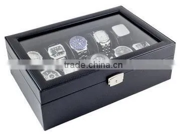 Black Leather Jewelry Box Watch Organizer Storage Case,black leather leather watch travel case,watch storage case display box