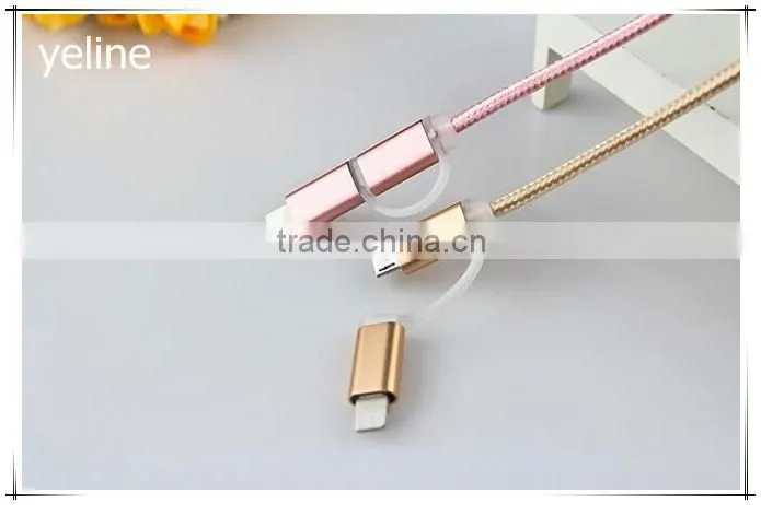 Dual head micro usb & ios usb braid weave data cable for AUSU T45/Zenfone zoom/2 laser