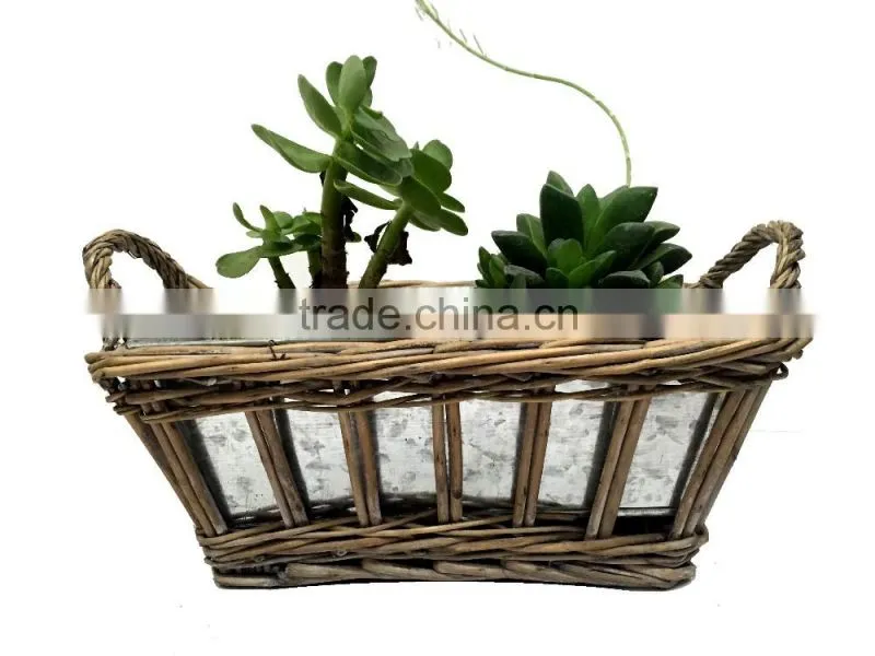 wicker flower pot with iron bucket, handmade flower pot,indoor flower pots