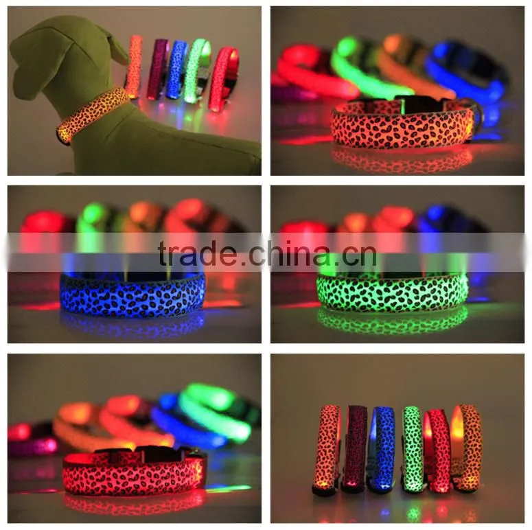 Leopard-print flat fibre LED collar light pet dog collar supports customized size