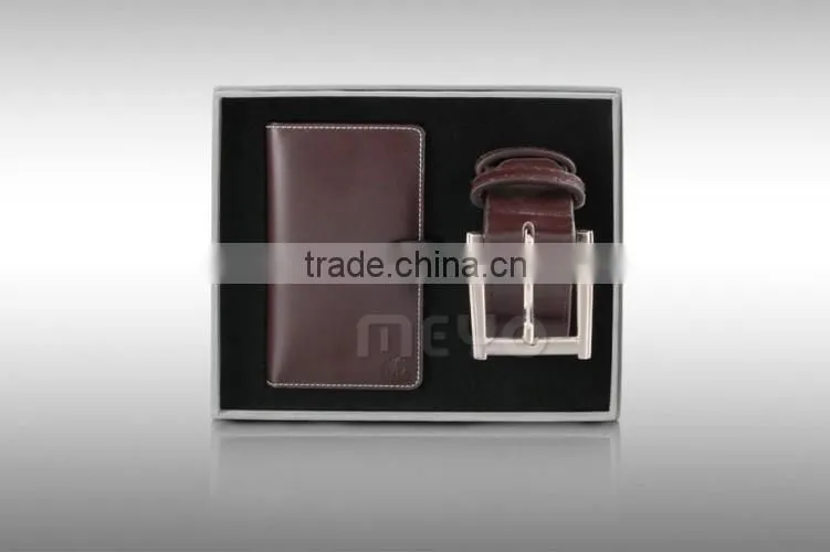 New designed leather wallet purse and PU leather belt birthday gift set