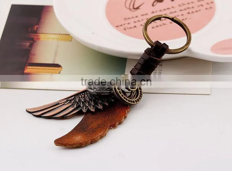 Custom Made Leather Keychain Genuine Leather Keychain with Metal Wing