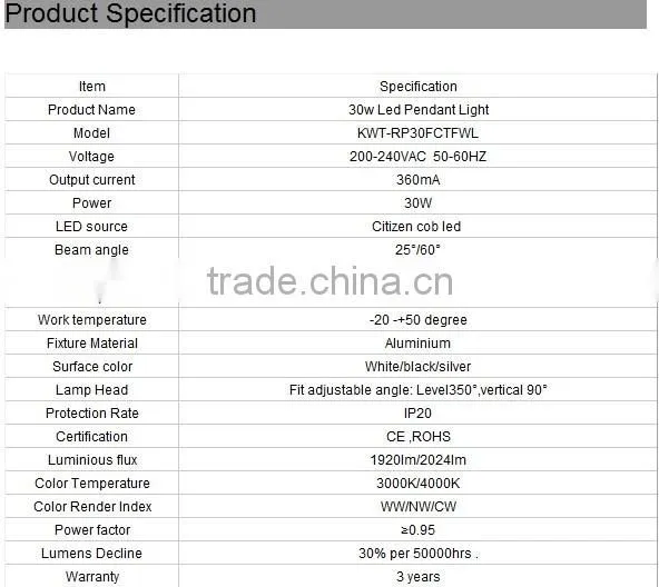 CE&RoHS Approval 30W CITIZEN COB LED Pendant Lighting