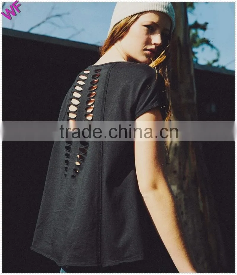 Custom Womens casually Broken Hole Cool Crop Tee