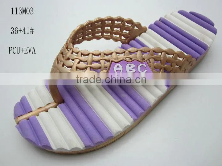 2014 New Designed and Fashion PCU+EVA Women Beach Slippers in Flipflops