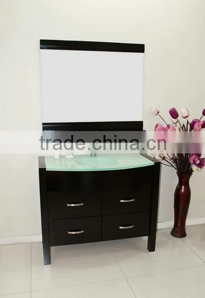 Modern Glass Wash Basin Black Cabinet wood Bathroom Furniture No.1004D