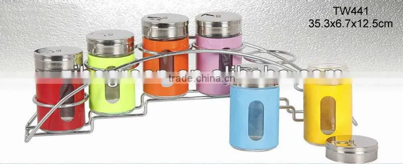 TW1037 4pcs glass spice jar with metal rack