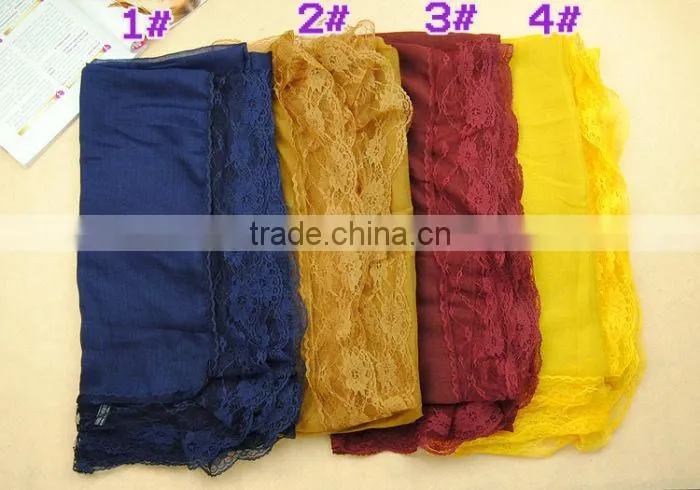 Fashionable Pure Color Big Lace Women Scarf Voile Scarves 180*100 Pashmina