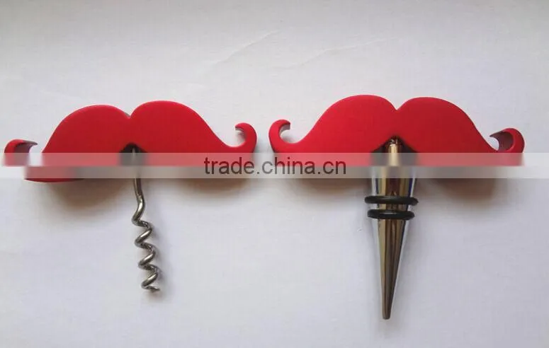 Promotional Moustache shape Wine Bottle Opener and Wine Stopper Set