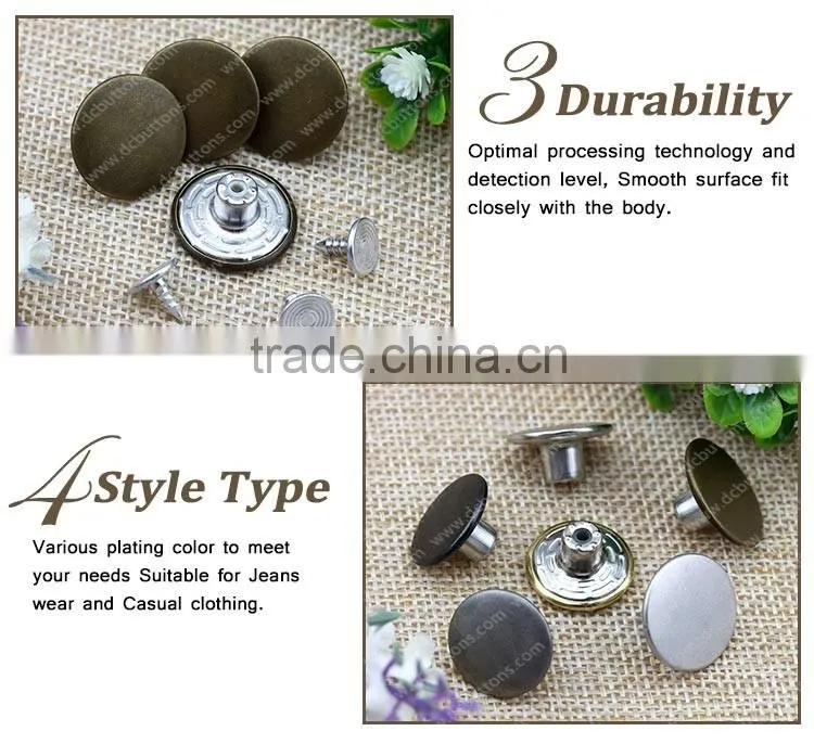 Custom Plating Color Classic Style Metal Button Jeans/Shank Button for Jeans Wear