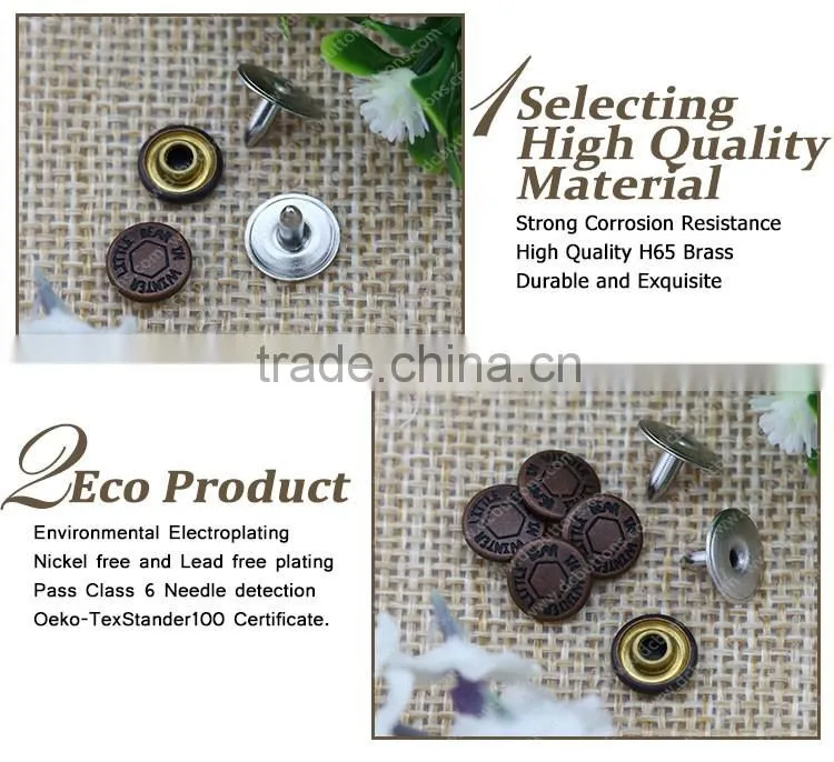 Fashion metal button manufacture jean rivet with embossed logo