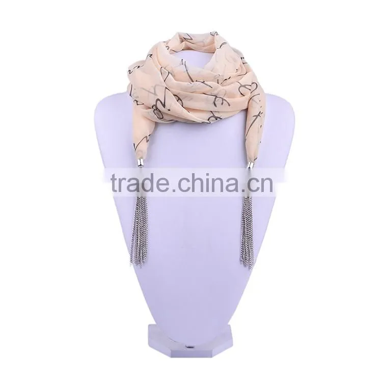 2016 Spring chiffon women new design silver tasseled multifunctional scarf