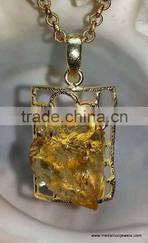 Rough Stone Vermeil Necklace, 925 Sterling Silver with Rough Gemsstone Necklace Gold Plated, Designer Necklace