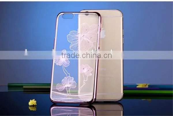 Wholesale fashion flower diamond hard cases for iphone 6 plus