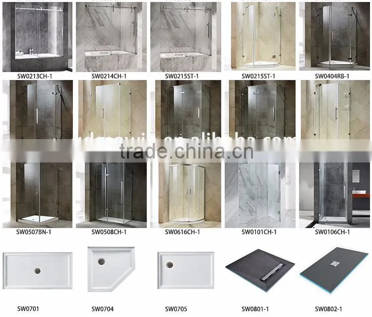 hot sales stainless steel hardware free standing frameless shower enclosure for bathroom