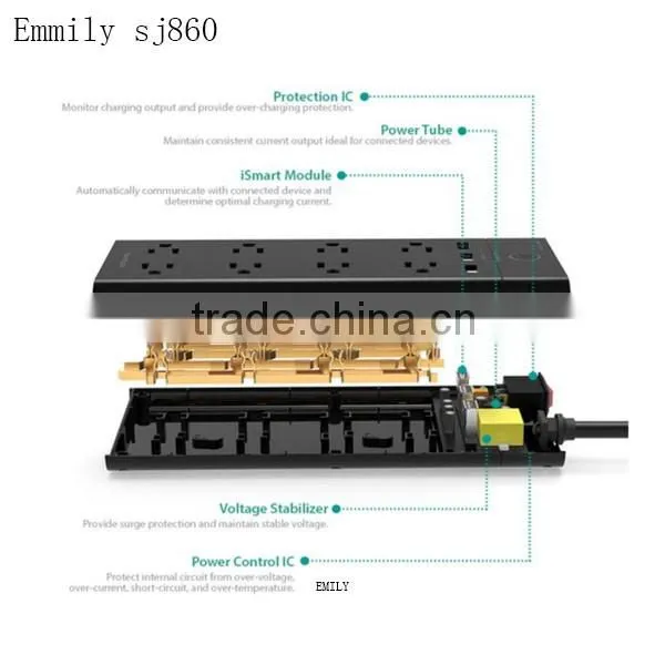 Power Strip 8-Outlet 1875W 15A Surge Protector with 3-USB Smart Output 6ft Cord (Black)
