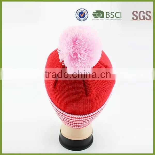 Wholesale custom pom pom knitted beanie hat with top ball
