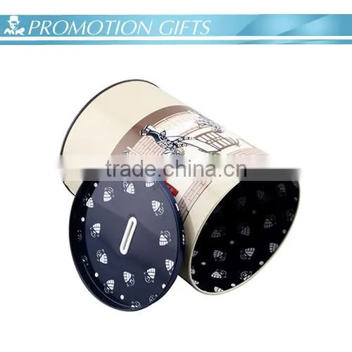 Custom logo round tin money box
