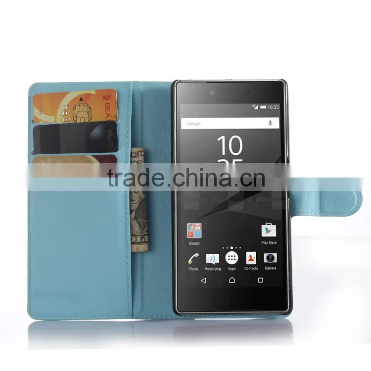 Cheap goods from china Credit Card Slots Wallet Lychee Leather pu leather cover for sony z5 premium wholesale alibaba