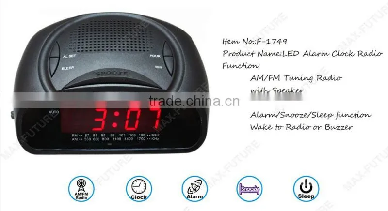 F-1749 fashionable Mini AM/FM Retro Alarm Clock Radio With Speaker