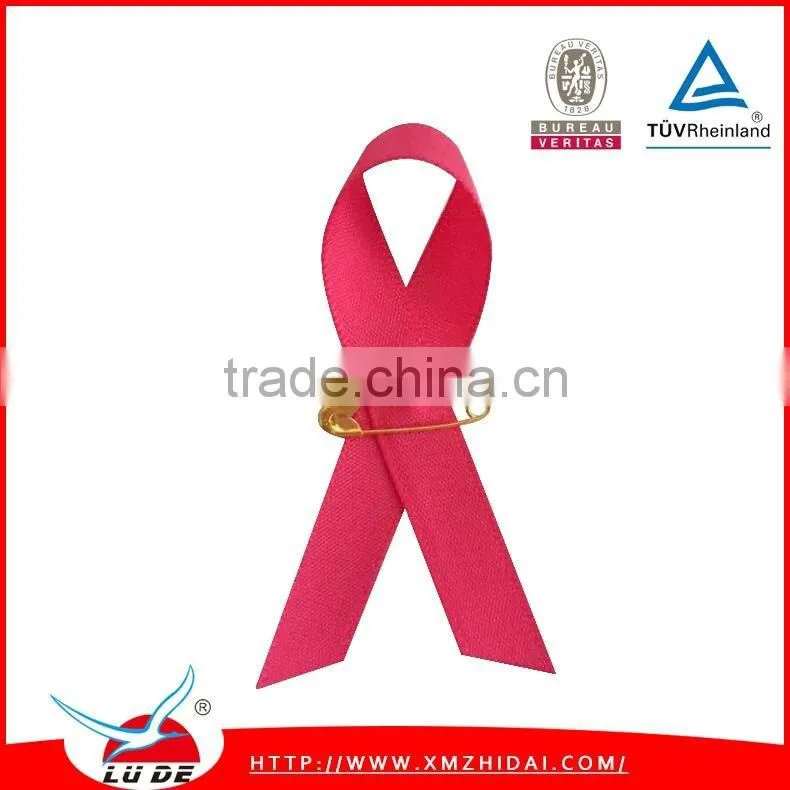 awareness ribbon bow with pin/breast cancer satin awareness ribbon
