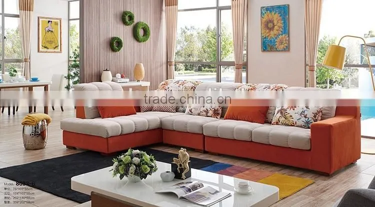 Classic linen fabric corner sofa design home furniture wooden legs recliner sofa with adjustable headrest