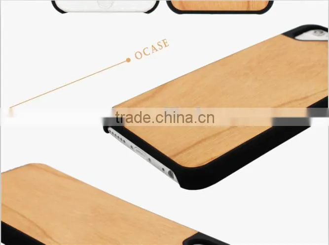Good hand feeling PC & cherry wood Engraving two in one phone case for Iphone 6