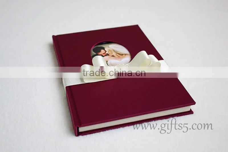 Elegant red violet Silk Covor Wedding Guest Book with you own photo
