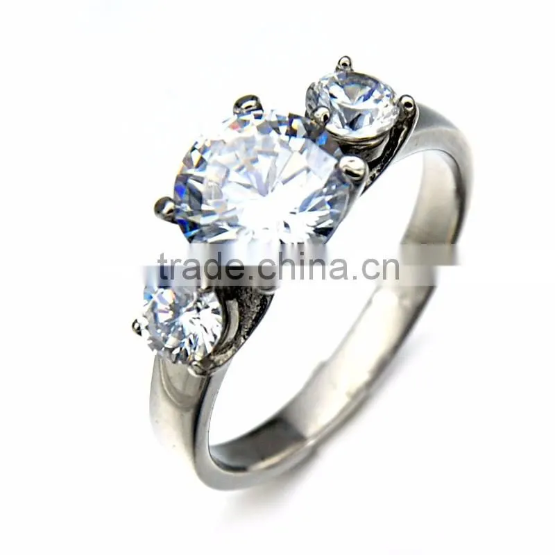 Fashion Women Stainless Steel Jewelry Stone Shiny Big Zircon Rings Silver Wedding Band