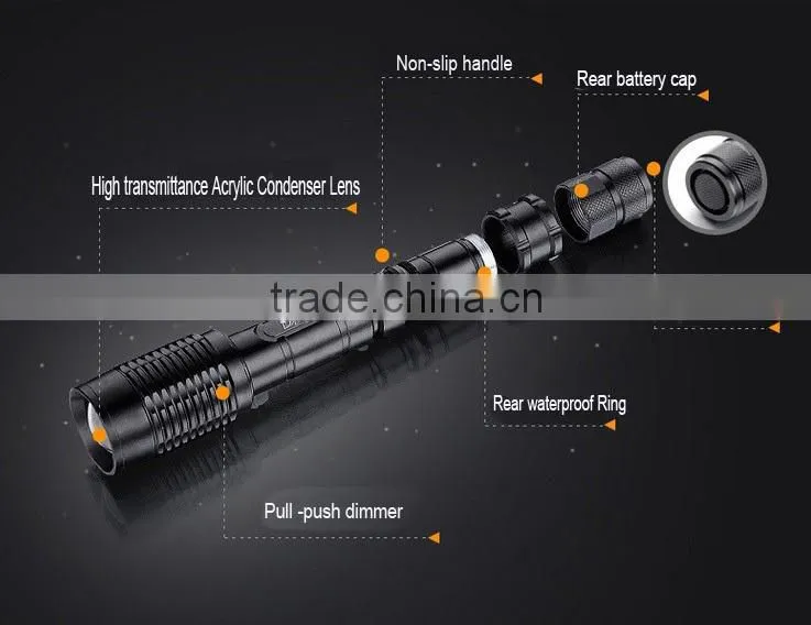 waterproof alluminum alloy high power led torch light 2000lm