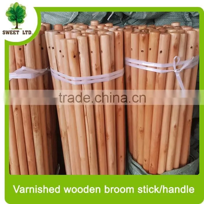 Varnished round wood cleaning accessories wooden handle for broom and mops