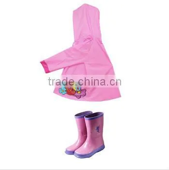PVC kid's lovely flower print Pink raincoat supplier