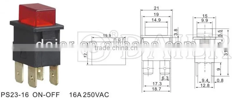 PS23-16 ON-OFF 16A 250VAC push button switch