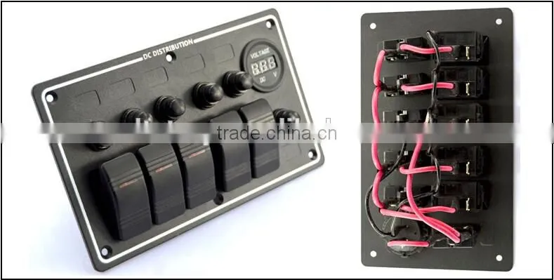 5 GANG ALUMINUM LED WATERPROOF ROCKER SWITCH PANE+VOLTMETER
