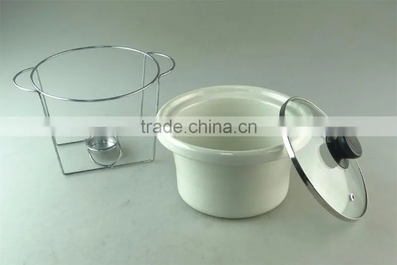 plain white ceramic pots , white ceramic soup tureen with lid , Ceramic stew pot with iron stand