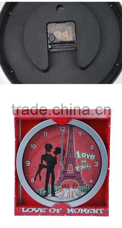 Large round super silent clock - the love of Paris