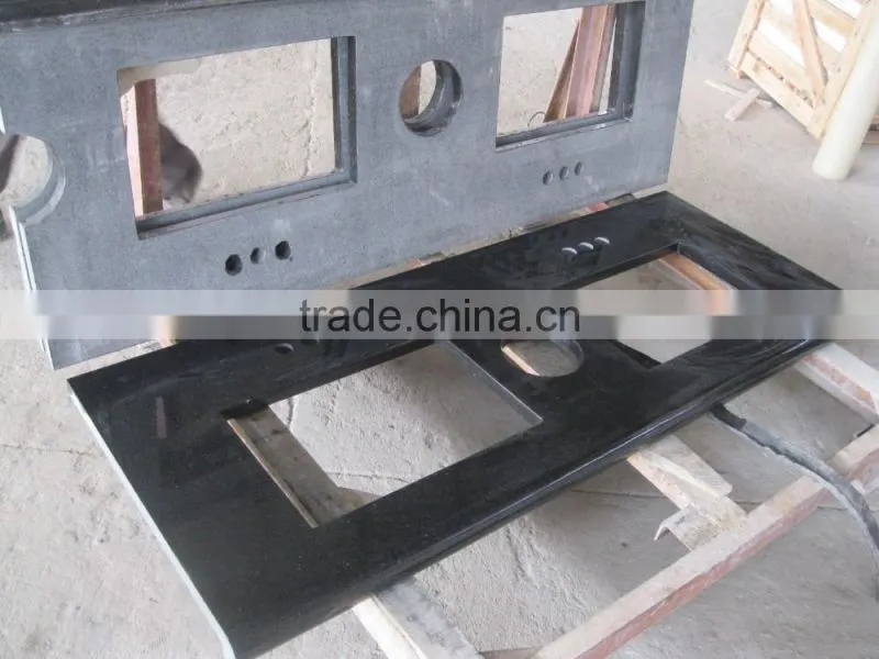 Top quality absolute black granite double sink bathroom vanity top