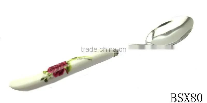 high quality ceramic long handle soup spoon