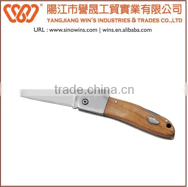 A22090 Stainless Steel Single Blade Folding Knife Curved Pocket Knife with Wooden Handle