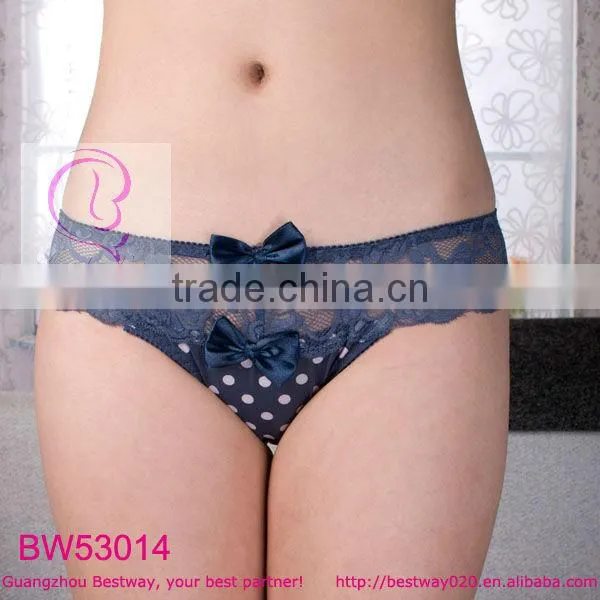 Fashion cute panties printed dot with transparnet lace & bow panties