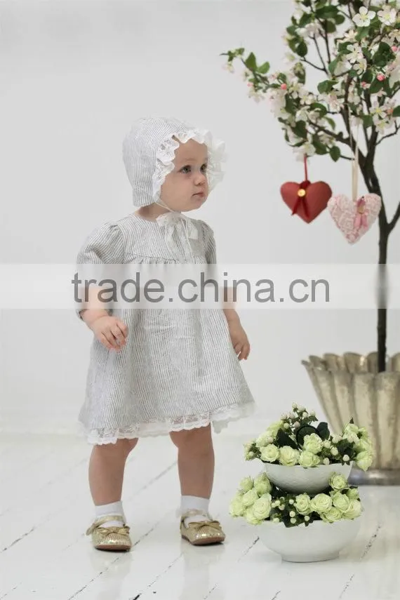 2017 latest western style kids stripe clothing wholesale cotton frock design baby linen dress
