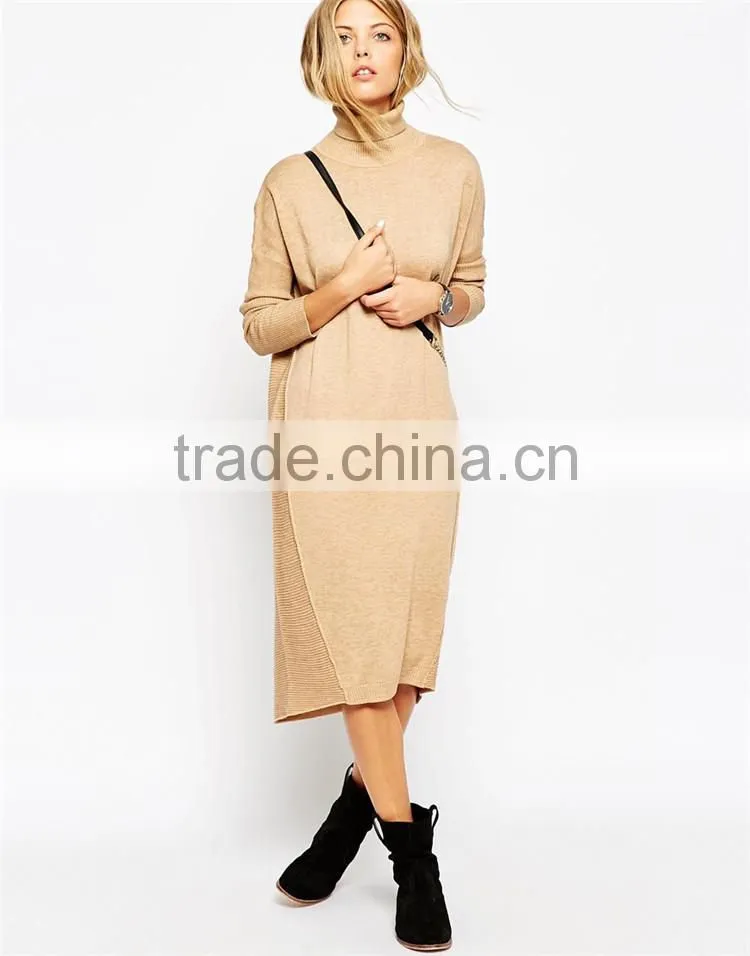 Ladies autumn midi jumper dress with roll neck ladies' long dress