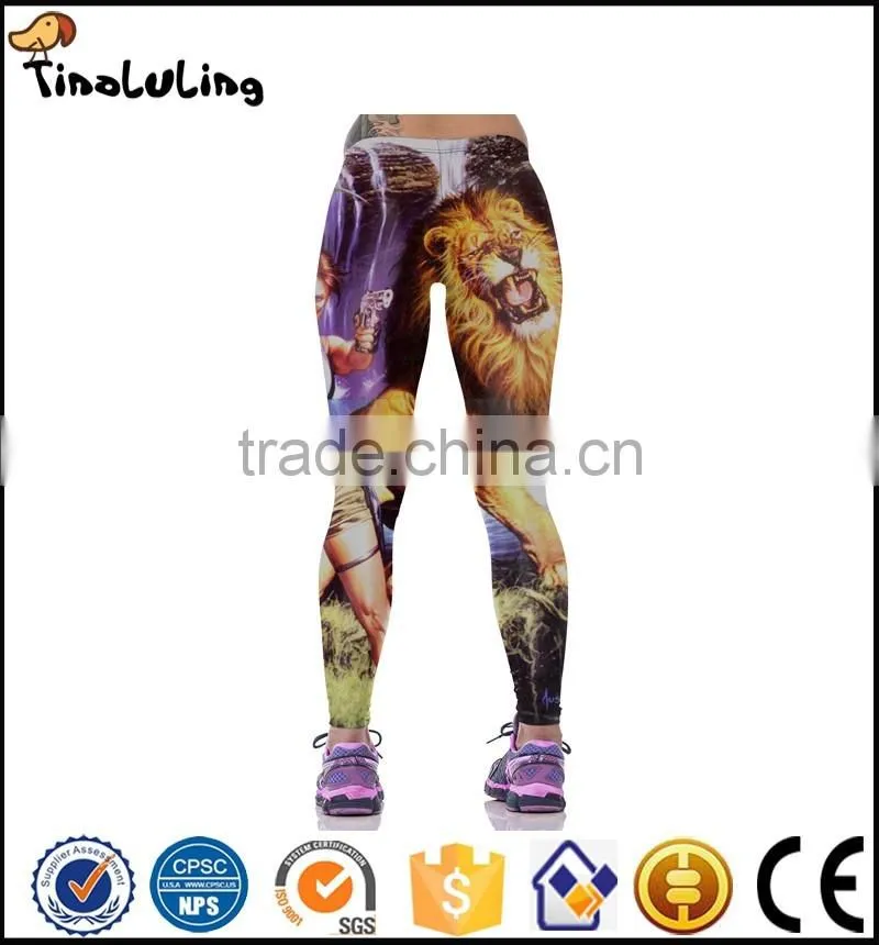 Women The African Lion Print Fitness Quick Dry Exercise Leggings High Waist Mid Calf Energy Pants Trousers